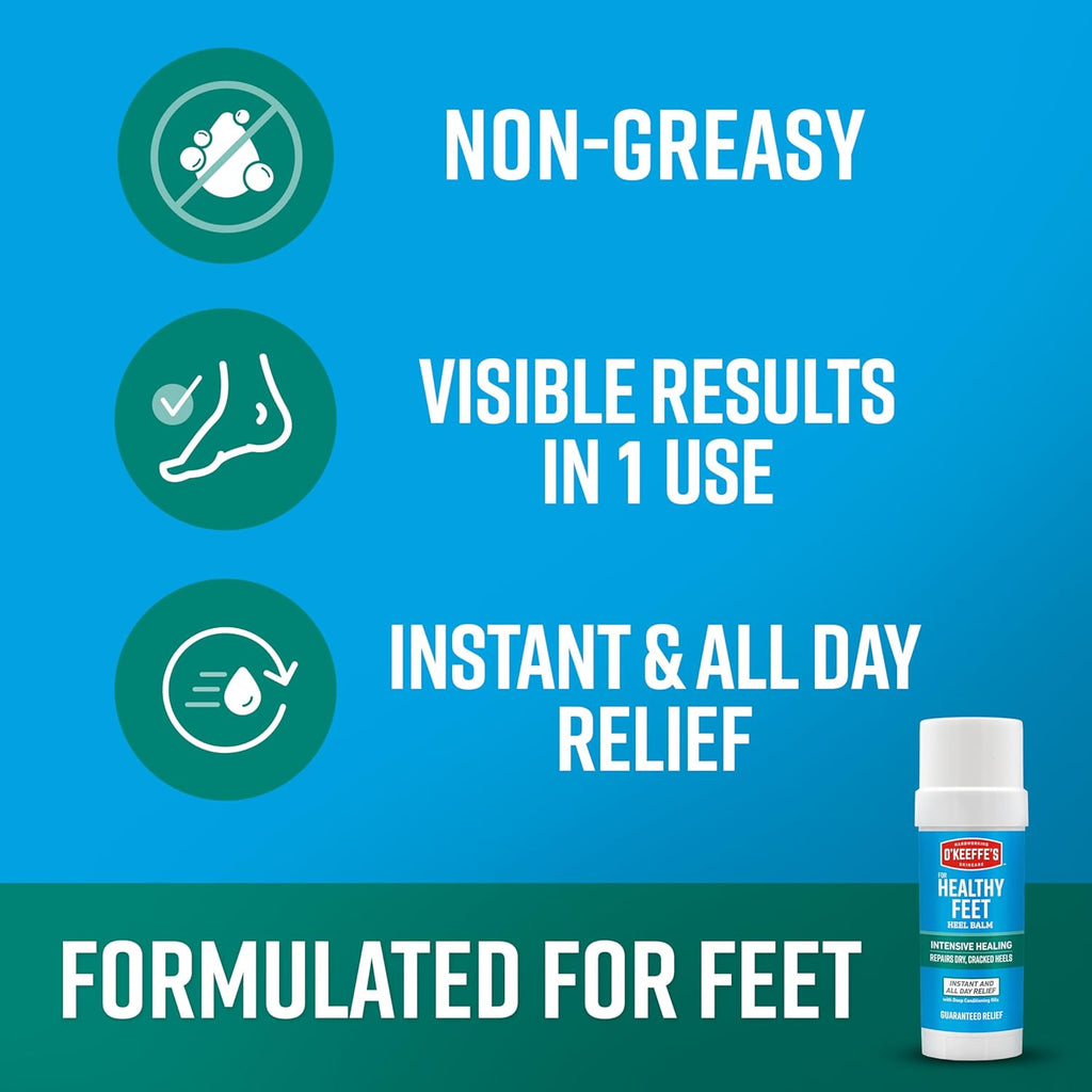 O'Keeffe's for Healthy Feet Intensive Healing Balm; Guaranteed Relief for Extremely Dry; Cracked Feet; Heel Balm that Instantly Fills Dry; Cracked Heels; 2.2oz Balm Stick; (Pack of 1)