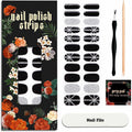 Nail Polish Strips (No UV Lamp Needed) - 22 Pcs Salon Quality Gel Nail Stickers - Long Lasting Wraps (Saint Black Glitter)