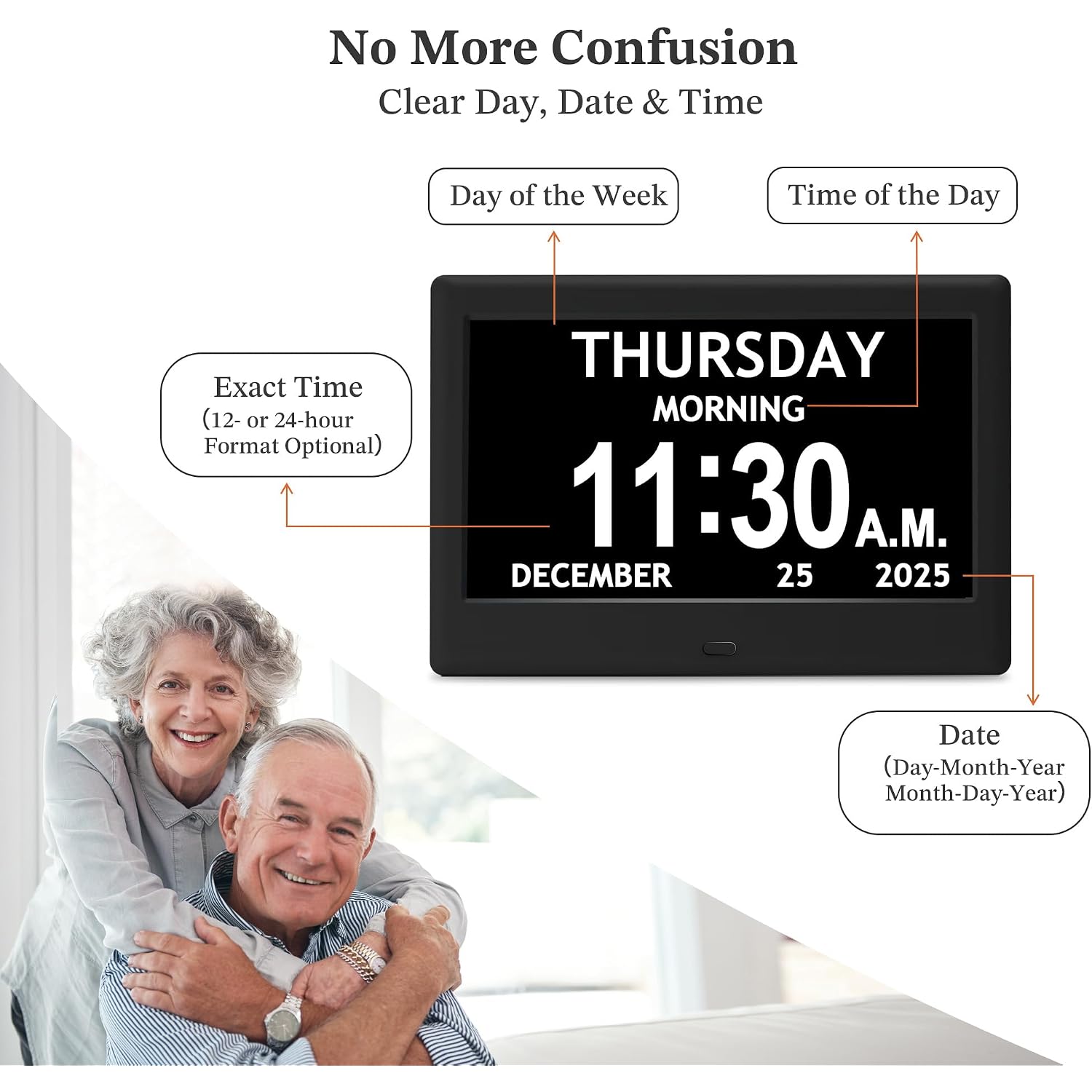 7'' Dementia Clock For Seniors, Large Display Digital Clock With Date, Time, Day Of Week For Elderly, Memory Loss, Alzheimer, 1024*600P Hd, 10 Reminders & 6 Alarms, Auto Dimming & Dst, Remote Control