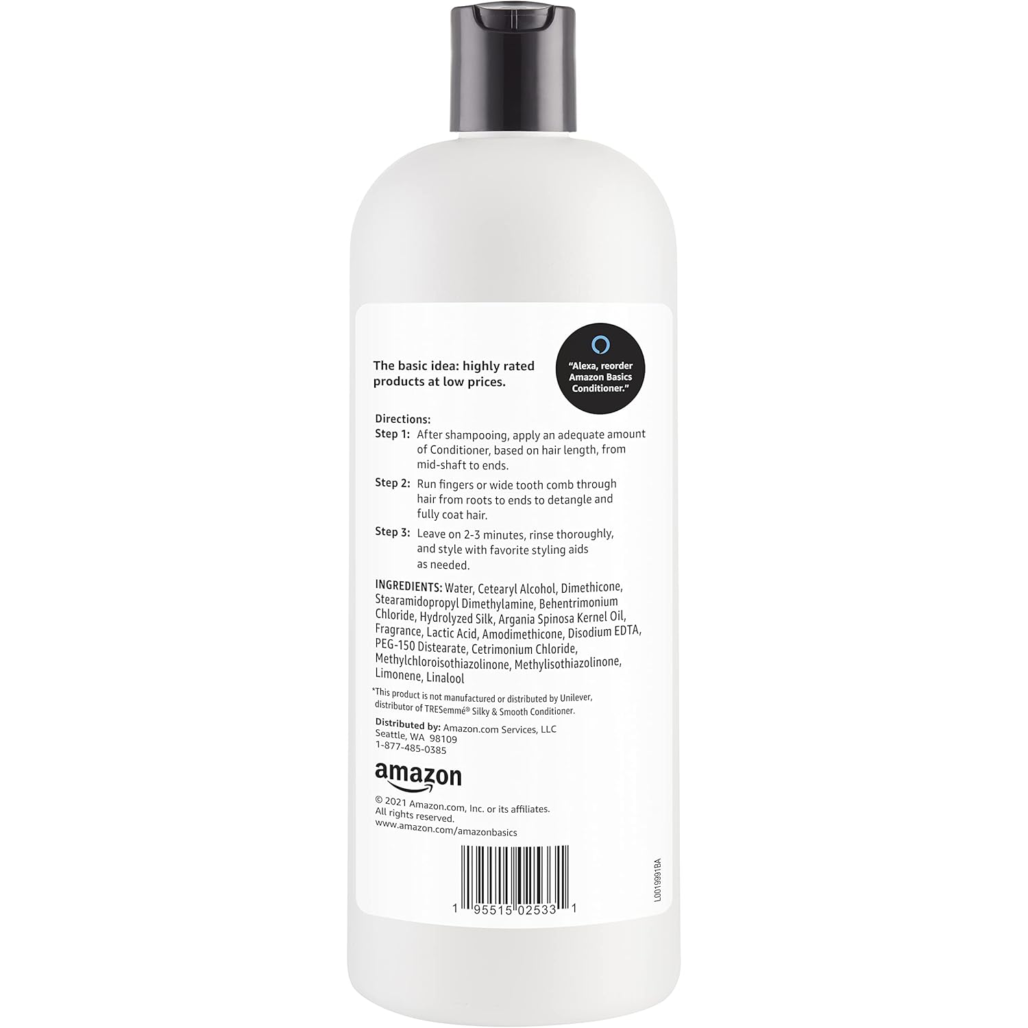 Amazon Basics Soft & Sleek Anti-Frizz Conditioner for Dry or Damaged Hair with Argan Oil & Silk Proteins, 28 Fluid Ounce
