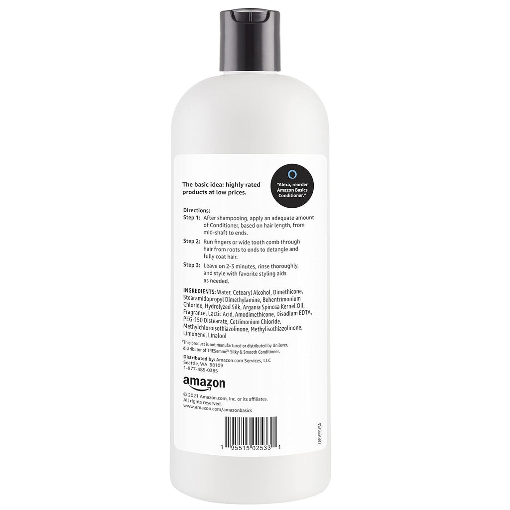 Amazon Basics Soft & Sleek Anti-Frizz Conditioner For Dry Or Damaged Hair With Argan Oil & Silk Proteins, 28 Fluid Ounce