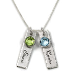 AJ's Collection Unity in Two Personalized Charm Necklace, Customize 2 Sterling Silver Rectangular Pendants with Names of Your Choice, Choose 2 Birthstones, and 925 Chain