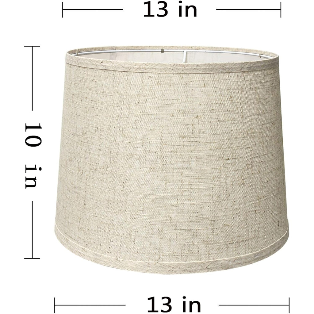 Lamp Shade, Beige Drum Lampshades For Table & Floor Lamps, Natural Linen Hand Crafted Replacement Lamp Shades With Harp Holders, 13" Top X 13" Bottom X 10" High (Beige-1Pack)
