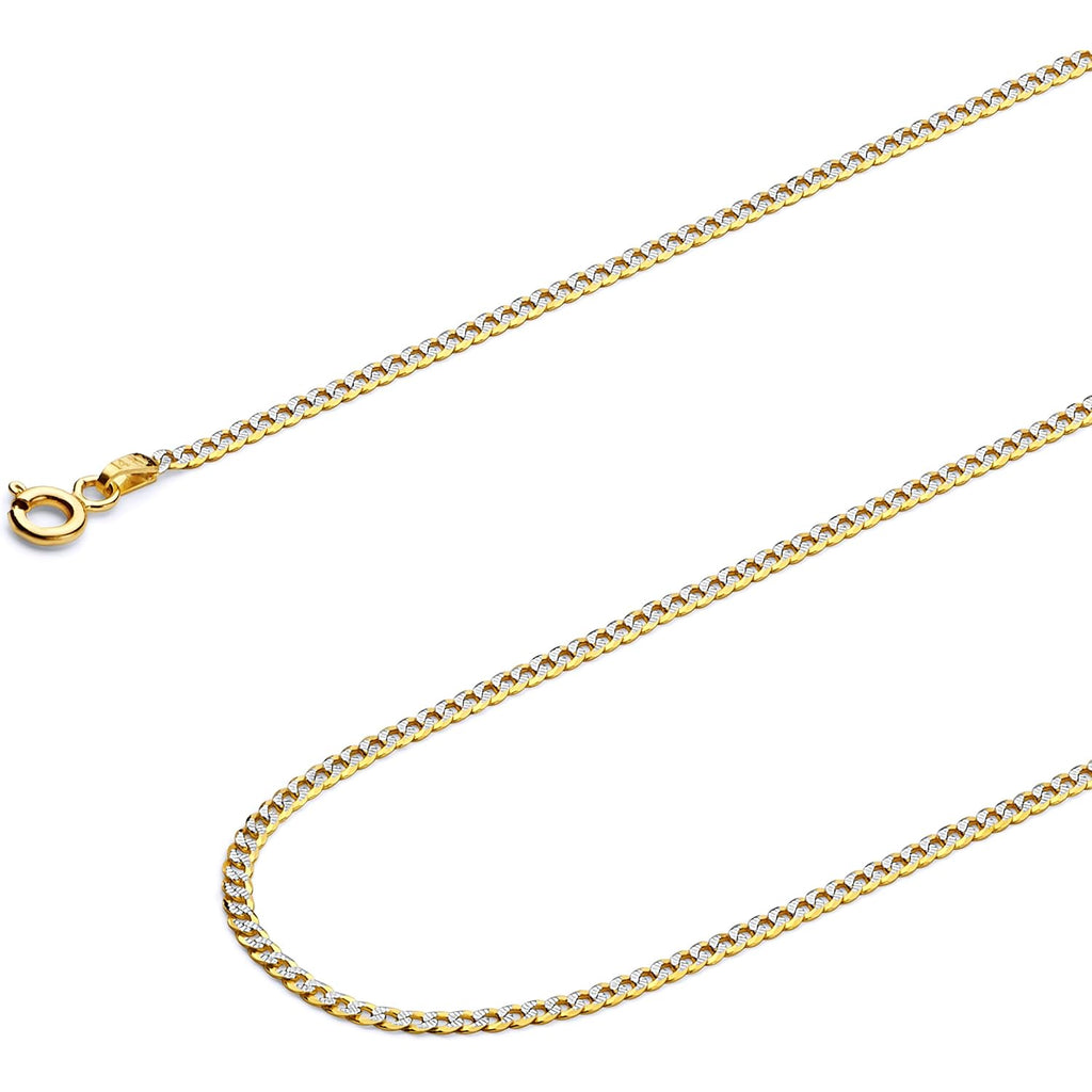 14k REAL Yellow/White/Two Tone Gold Solid 14mm, 12mm, 9.5mm, 8mm, 7mm, 6mm, 5mm, 4mm, 3mm, 2.5mm, 2mm Cuban Concave Curb Chain Necklace/Bracelet