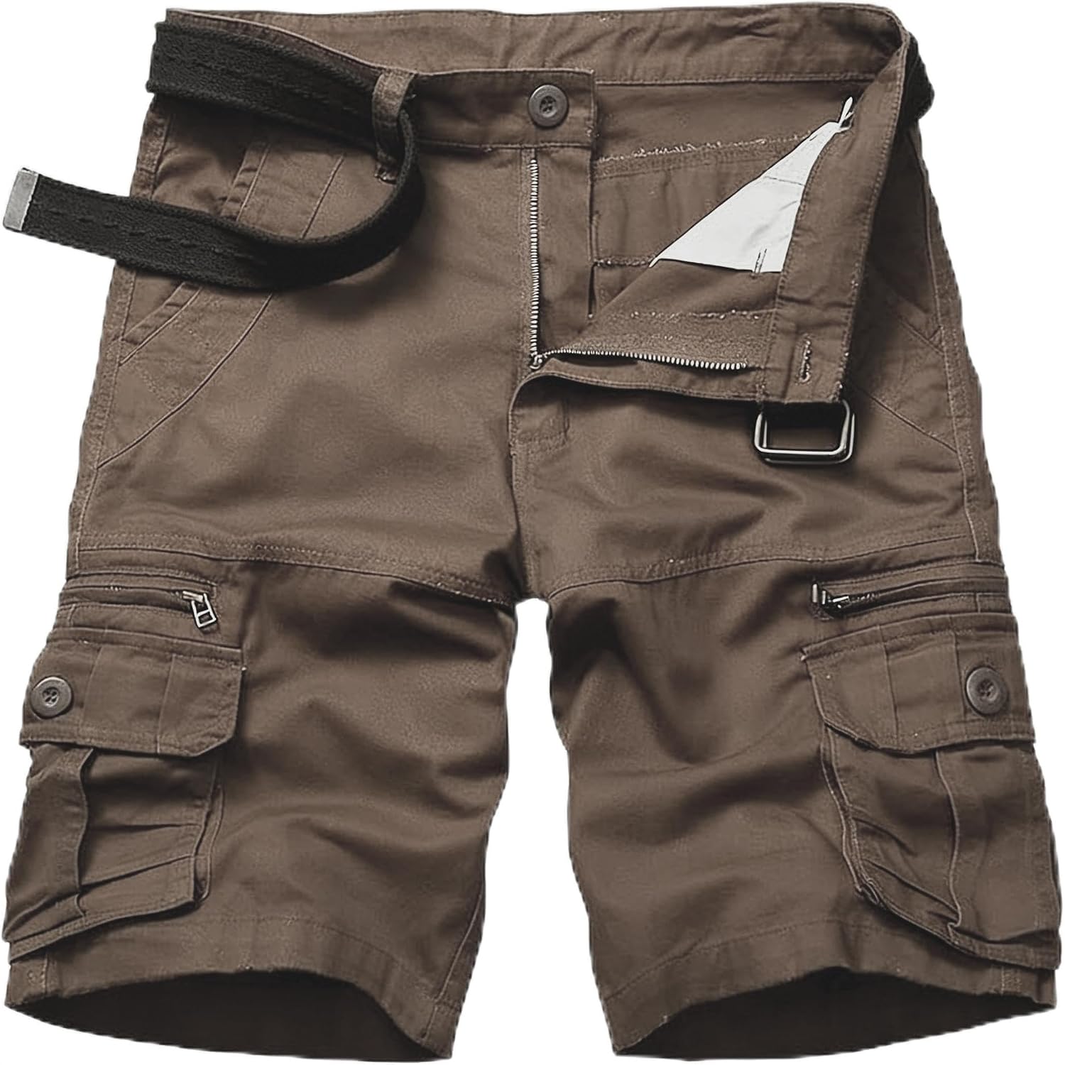 Men'S Cotton Cargo Shorts Relaxed Fit Outdoor Casual Work Shorts With Zipper Pockets No Belt