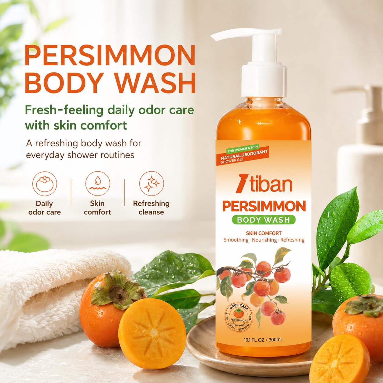 Persimmon Body Wash For Old People Smell, Odor Control, 10.1 Fl Oz