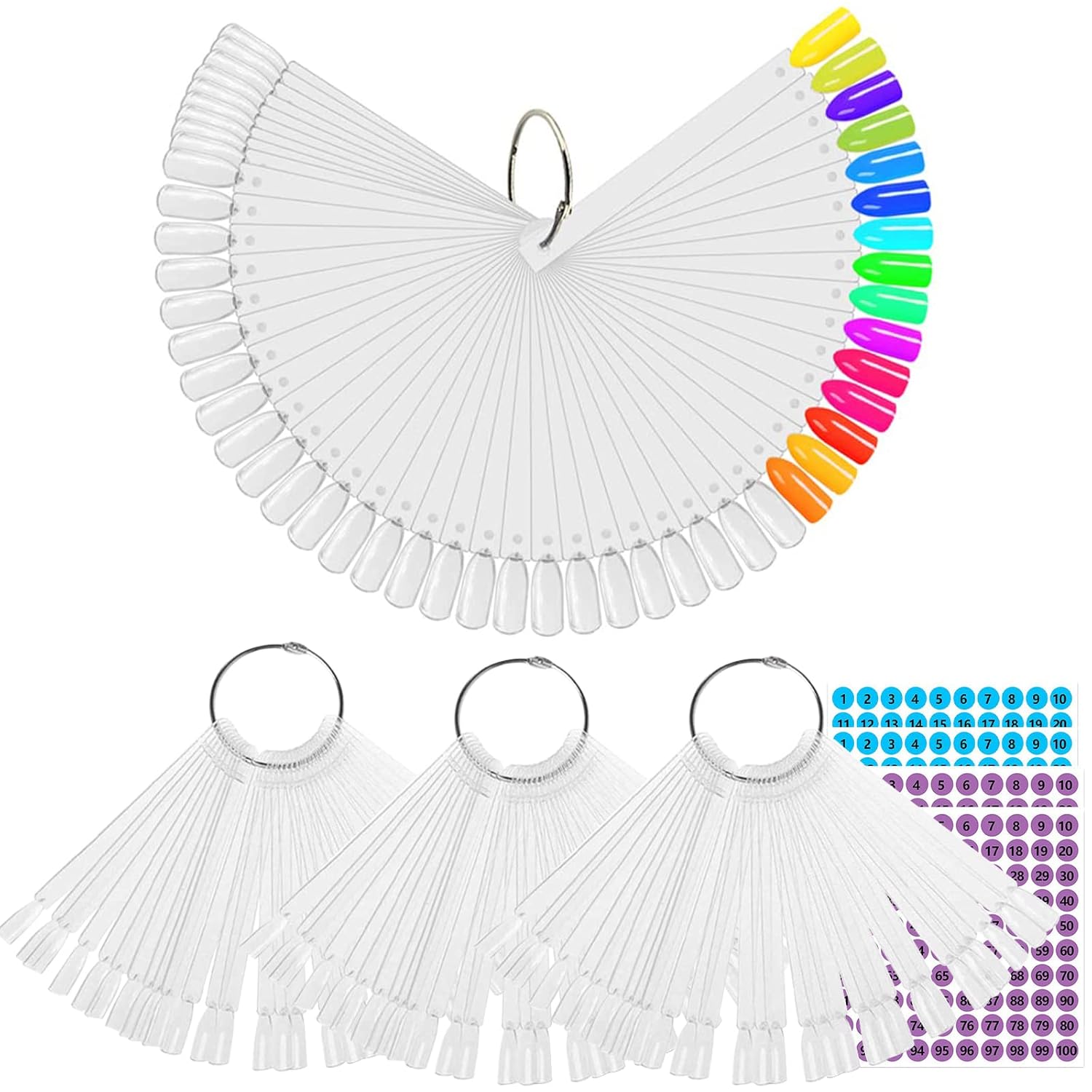 BQAN 200 Pcs Nail Swatch Sticks with Ring – Nail Supplies, Stuff, Tools & Accessories for Color Display and Practice, Includes 4 Pack Number Stickers, Nails Thing for Home & Salon Manicure