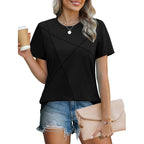 Womens Summer Tops 2026 Pleated Round Neck Short Sleeve Shirts Business Casual
