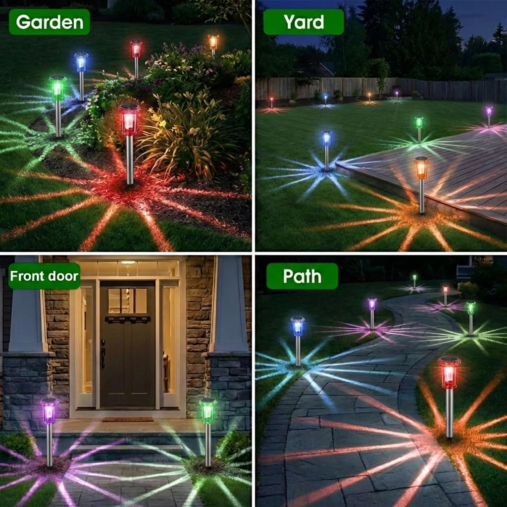 Solar Outdoor Lights, 10 Pack Solar Pathway Lights Outdoor Waterproof, Stainless Steel Stake Lighting For Garden Yard Path Walkway Driveway Patio Lawn Outside Decor,Color Changing