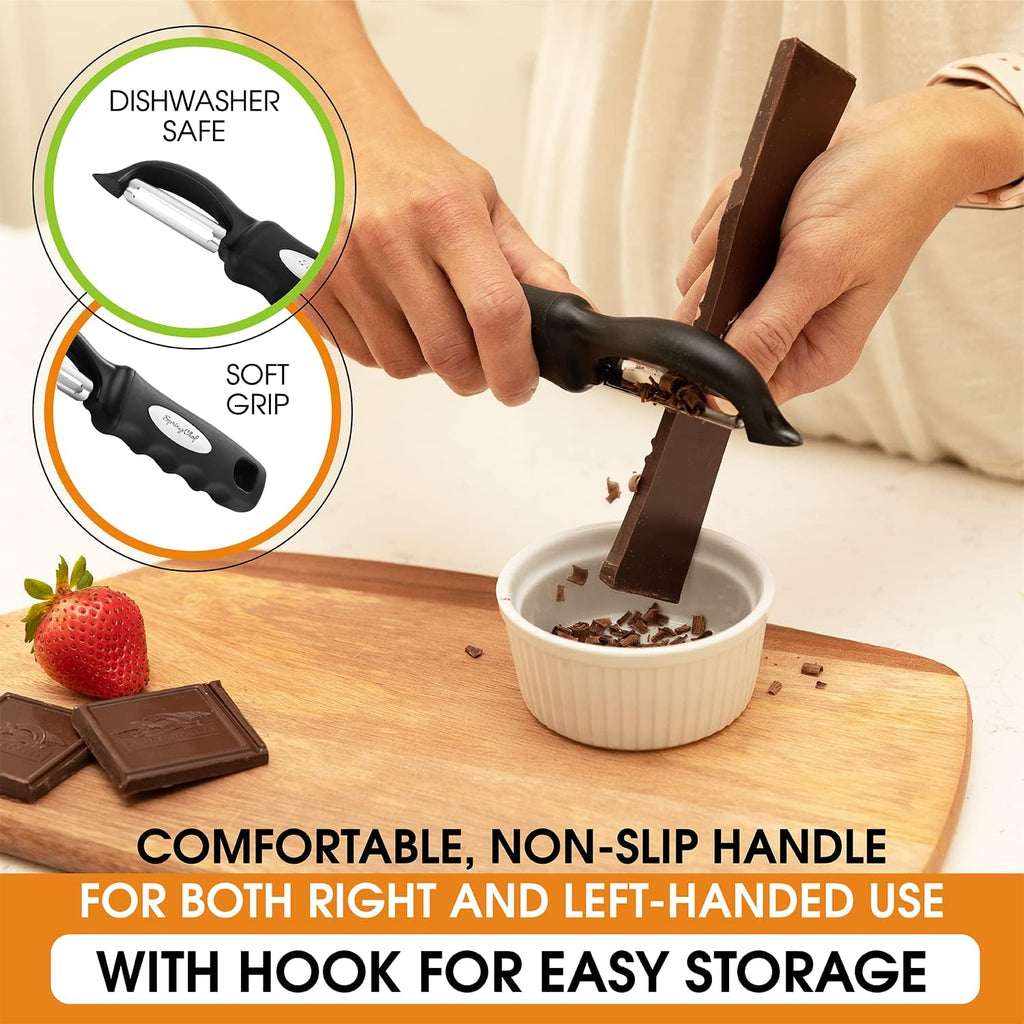 Spring Chef Premium Swivel Vegetable Peeler, Soft Grip Handle And Ultra Sharp Stainless Steel Blades - Perfect Kitchen Peeler For Veggie, Fruit, Potato, Carrot, Apple - Black