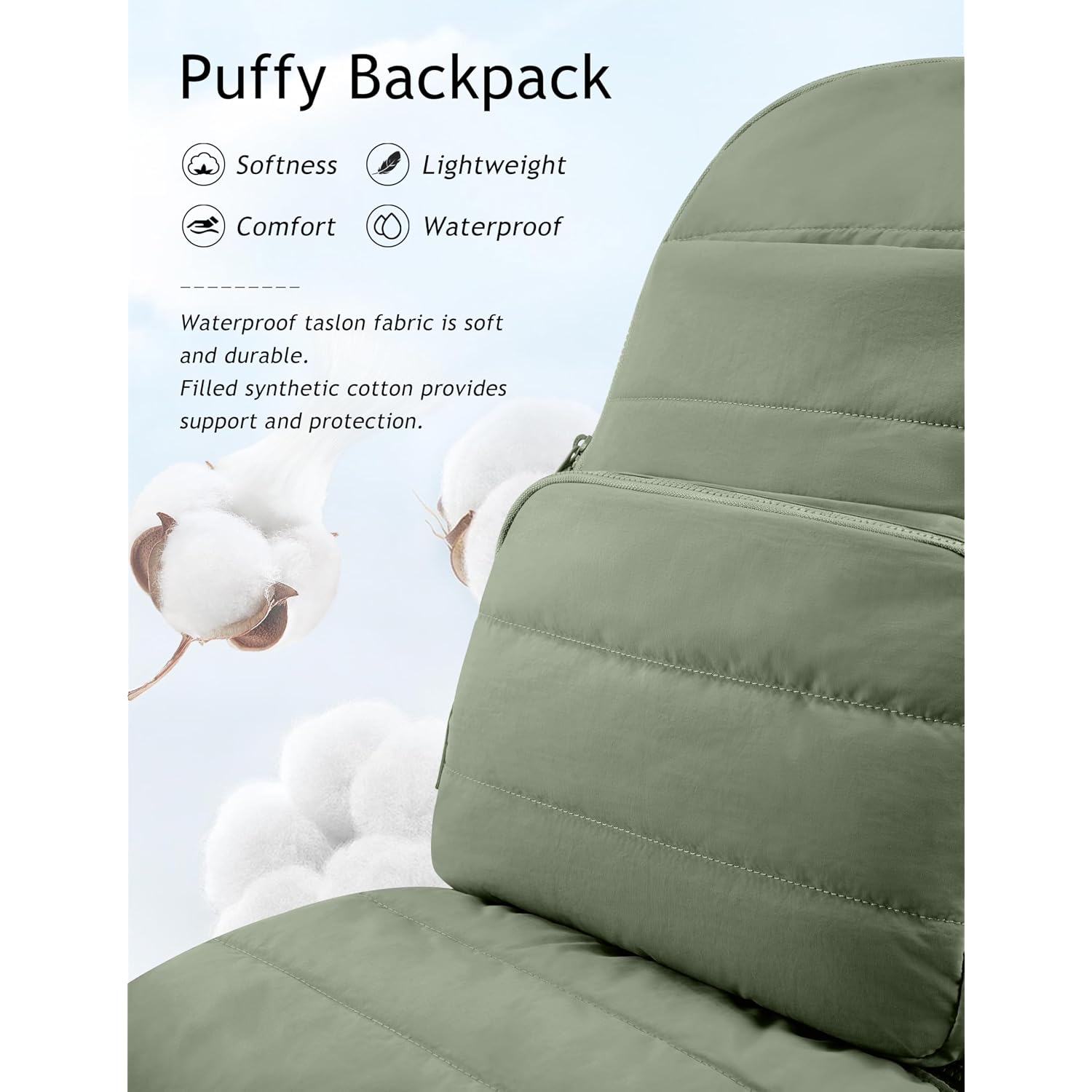 Travel Backpack For Women, 15.6 Inch Laptop Backpack, Quilted College Bookbag, Cute Work Backpacks, Water Resistant (Sage Green)