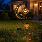 Solar Halloween Black Cat & Pumpkin Moon Garden Stake Light, Outdoor Waterproof Led Yard Decoration With Crescent Moon, Hanging Jack-O'-Lantern Lantern For Garden, Patio, Walkway, Porch (Style C)