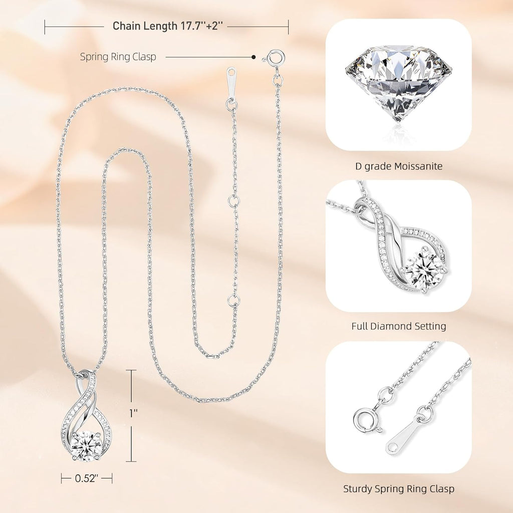 KRZ Infinity Moissanite Necklace for Girlfriend, Anniversary Birthday Present for Wife Women Her, Jewelry Gifts for Christmas Valentines Mothers Day