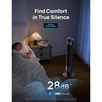 Dreo Tower Fan For Bedroom, 26Ft/S Velocity, 90° Oscillating, 8H Timer | 4 Speeds, 3 Modes, 28Db Quiet Standing Fan, Floor Fan For Room, Living Room, Office, Home, Cooling Fan With Remote, Black