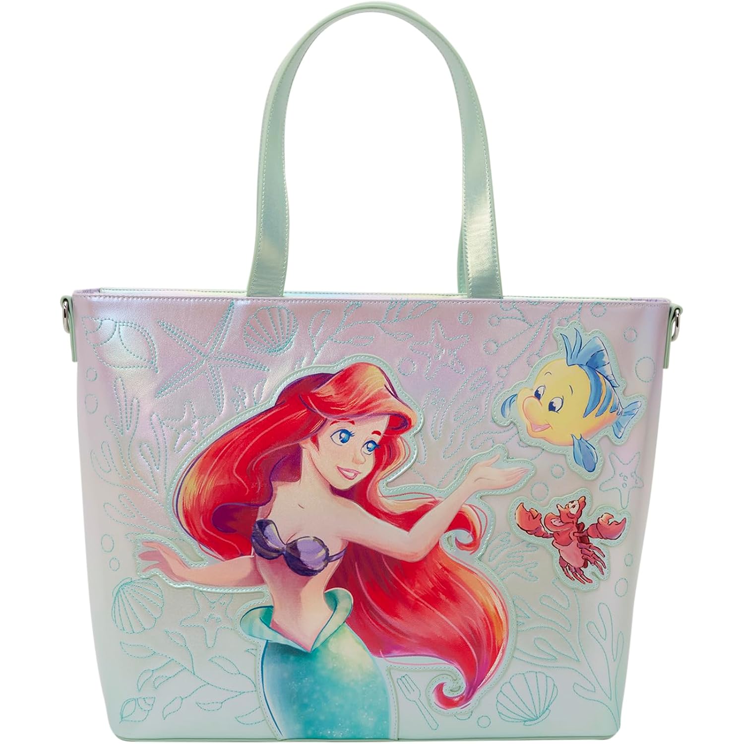 Loungefly The Little Mermaid Ariel, Flounder, & Sebastian Tote Bag With Coin Bag