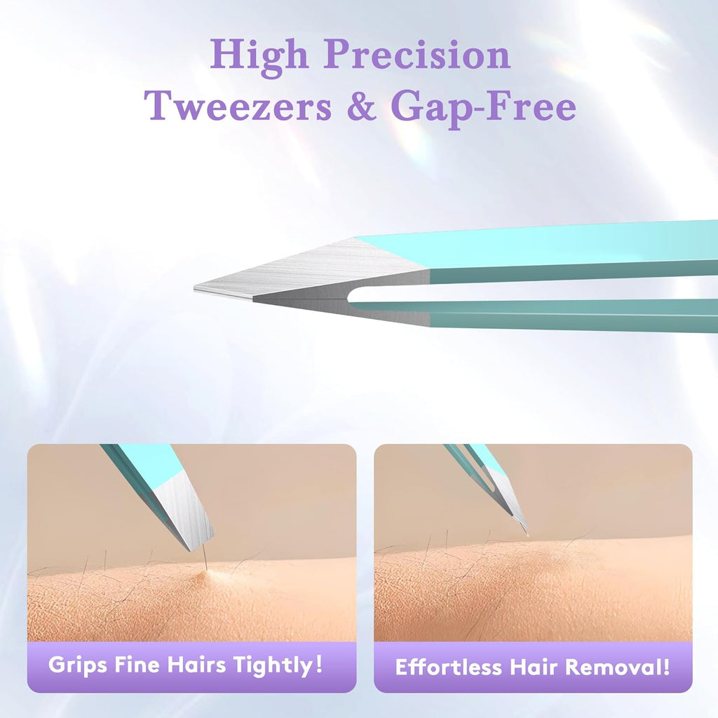 BEDACE Tweezers for Women and Men Facial Hair,Thickened 430 Stainless Steel High Precision and Comfort Slant point Flat Hook tweezer for Eyebrows Ingrown Hair