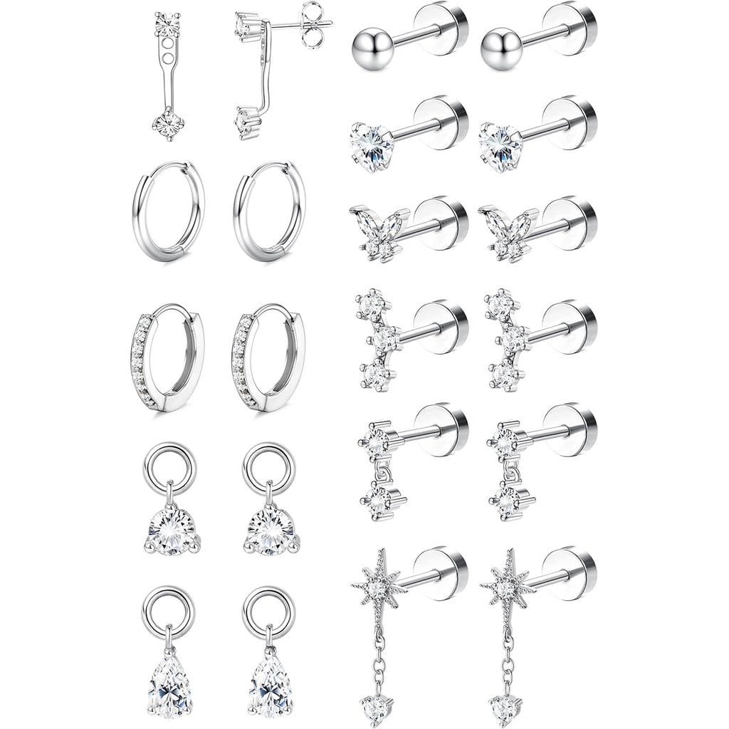 BESTEEL Hypoallergenic Flat Back Earrings Cartilage - Gold Silver Earring Stacks Surgical Stainless Steel Helix Tragus Conch Flatback Stud Hoop Earring Sets for Sensitive Ears Women Trendy Gift