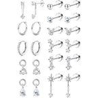 BESTEEL Hypoallergenic Flat Back Earrings Cartilage - Gold Silver Earring Stacks Surgical Stainless Steel Helix Tragus Conch Flatback Stud Hoop Earring Sets for Sensitive Ears Women Trendy Gift