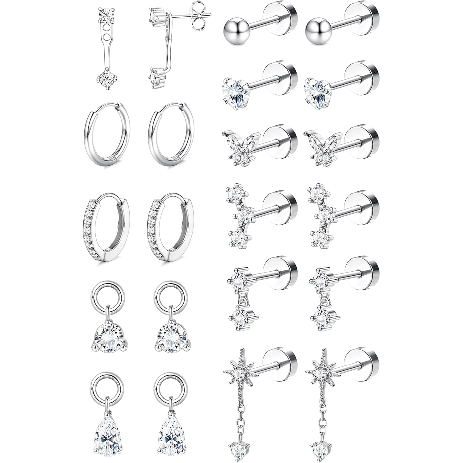 BESTEEL Hypoallergenic Flat Back Earrings Cartilage - Gold Silver Earring Stacks Surgical Stainless Steel Helix Tragus Conch Flatback Stud Hoop Earring Sets for Sensitive Ears Women Trendy Gift