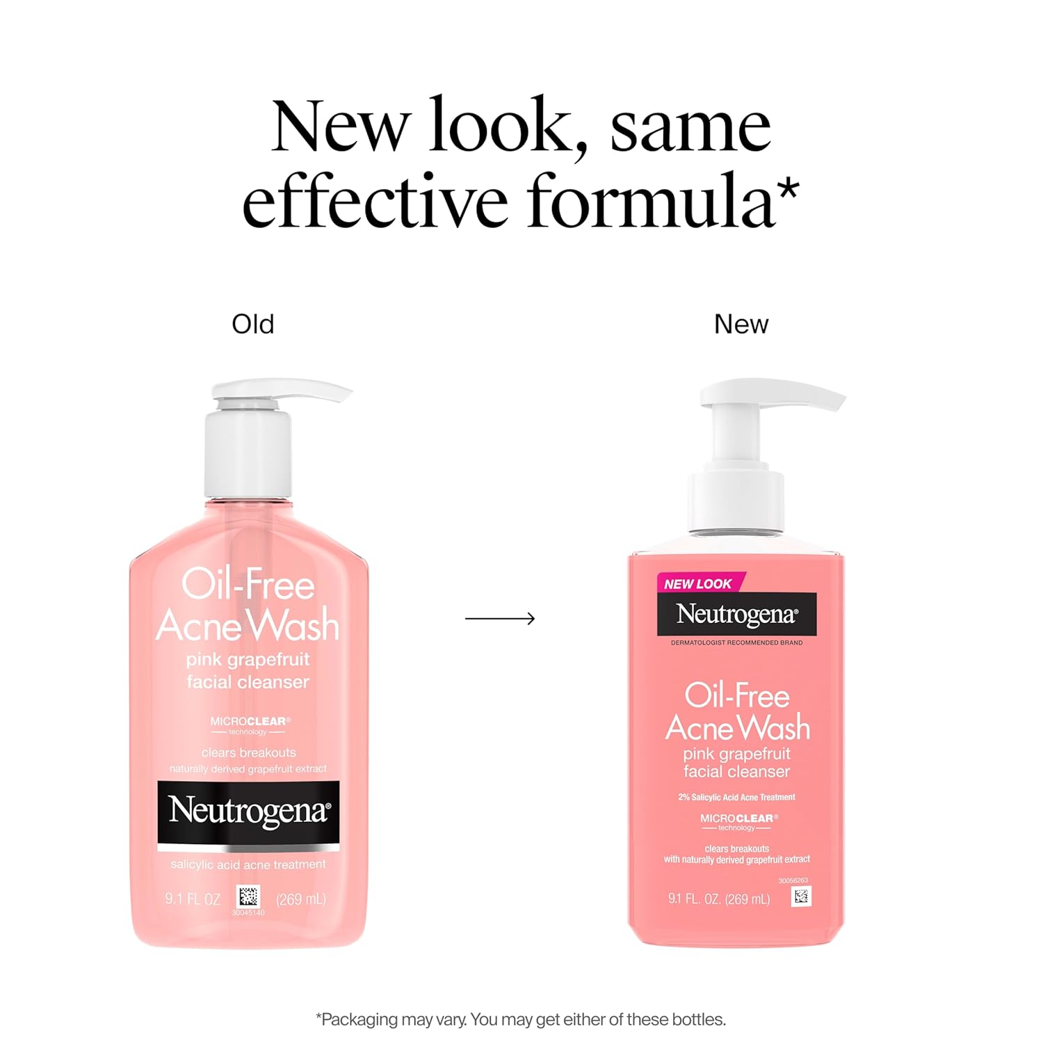 Neutrogena Oil-Free Acne Wash Pink Grapefruit Facial Cleanser - with Salicylic Acid for Clear Skin, Daily Face Wash for Oily & Acne-Prone Skin, Deep Cleansing Treatment, 9.1 fl. oz. Bottle