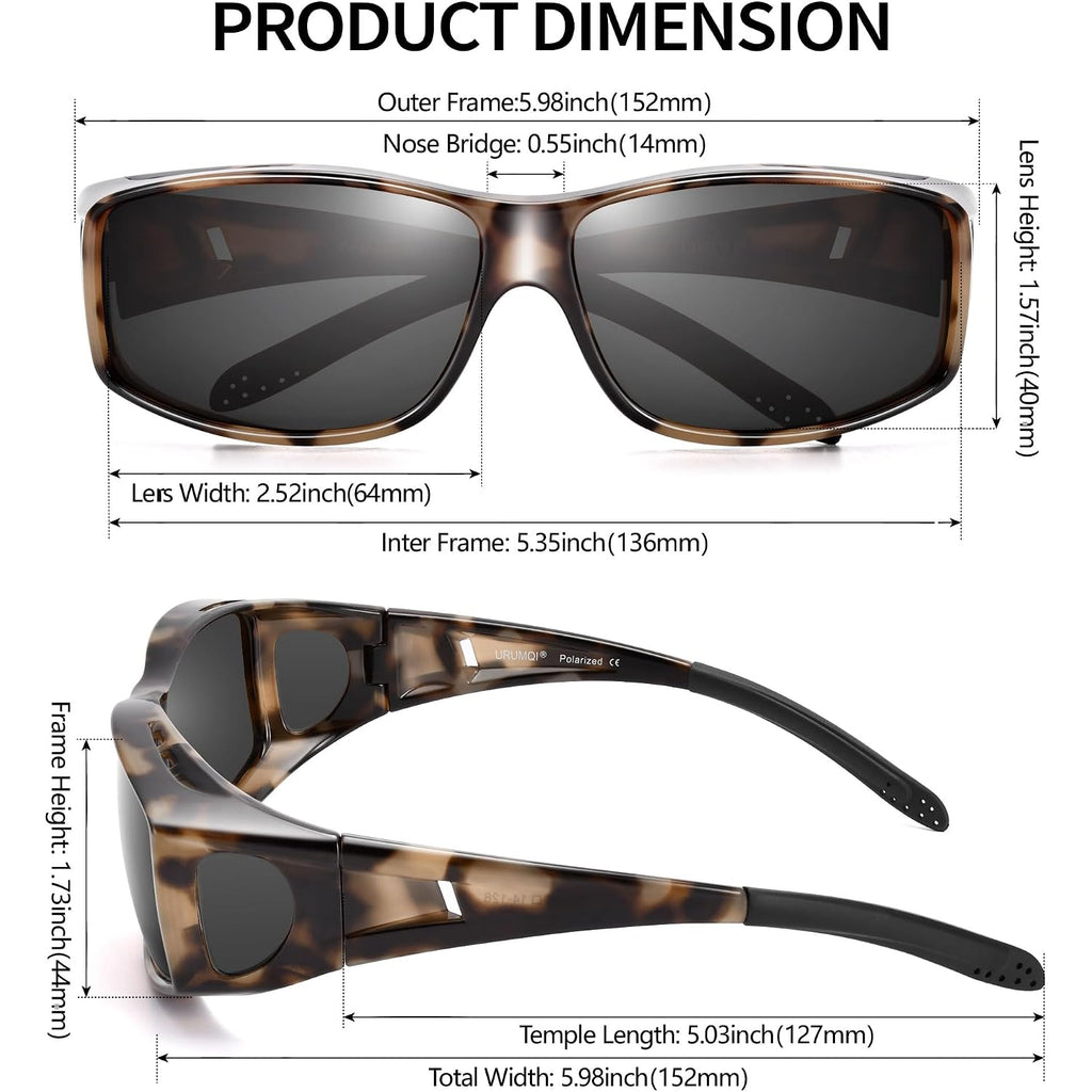 Polarized Sunglasses Fit Over Glasses for Men Women, Wraparound Sun Glasses UV400 Protection for Driving Fishing A07 Beige Tortoise Frame/Grey Lens