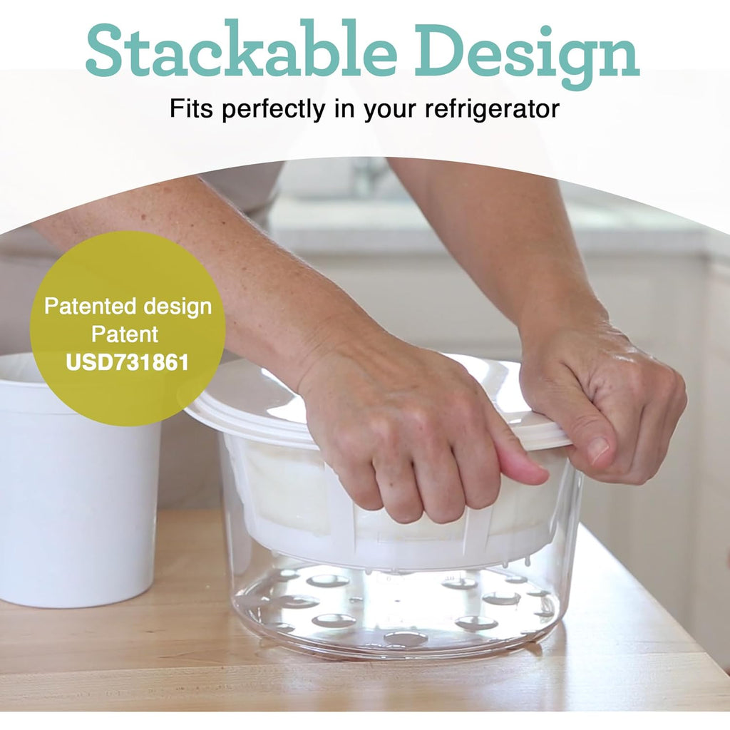 Euro Cuisine GY50 Greek Yogurt Maker with Ultra Fine Mesh Strainer Basket, BPA Free, Patented Greek Yogurt Strainer for Homemade Greek Yogurt (White)