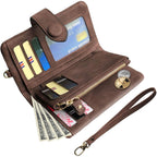 PofeeXIO Womens Small Bifold Leather Wallets RFID Ladies Wristlet with Card Slots id Window Zipper Coin Purse | Small, Bifold, RFID, Wristlet, with Card Slots, id Window