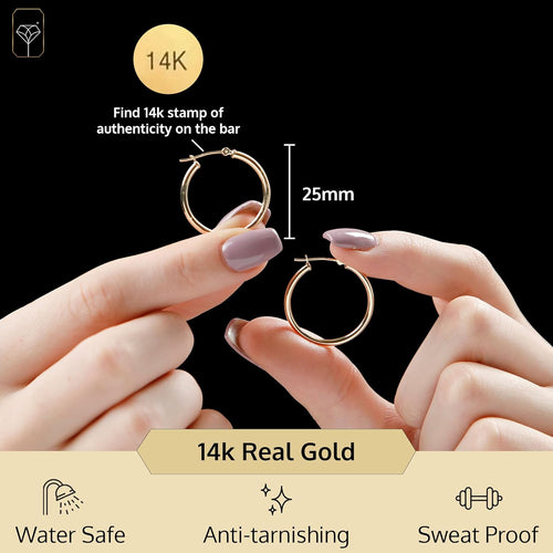 14k Gold Hoop Earrings for Women | Hypoallergenic Small to Large 12MM to 50MM Hoop Earrings with Secure Click Tops |14k Yellow or White Gold Classic Hoops in 2MM Thick Tube by MAX + STONE