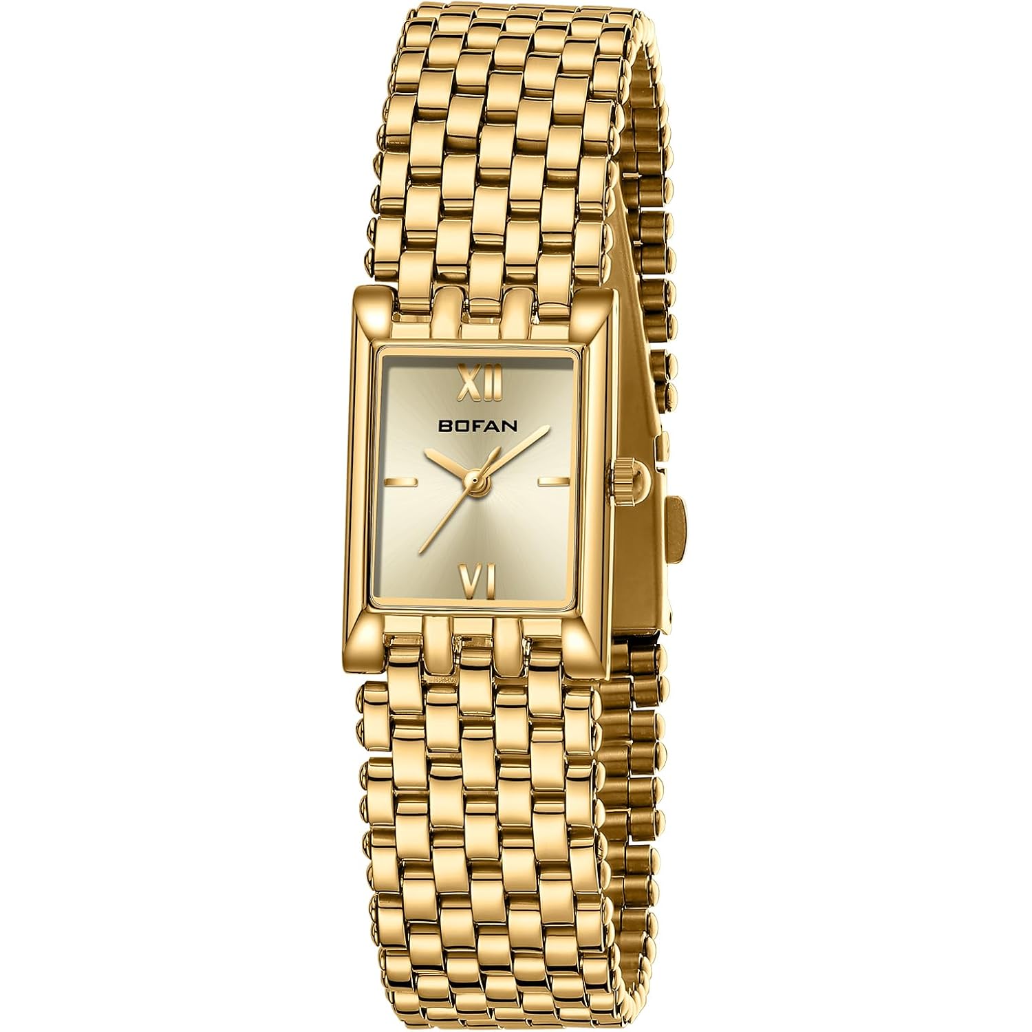 Bofan Gold Watches For Women Luxury Ladies Quartz Wrist Watch With Stainless Steel Bracelet,Waterproof,Casual Fashion Square Dial.Band Adjustment Tool Included