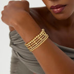Eaciy Gold Bracelets for Women, 14K Gold Plated Beaded Bracelets Gold Strand Bead Ball Bracelet Stack Set Adjustable Bracelet Set Waterproof Jewelry for Women Gifts Non Tarnish