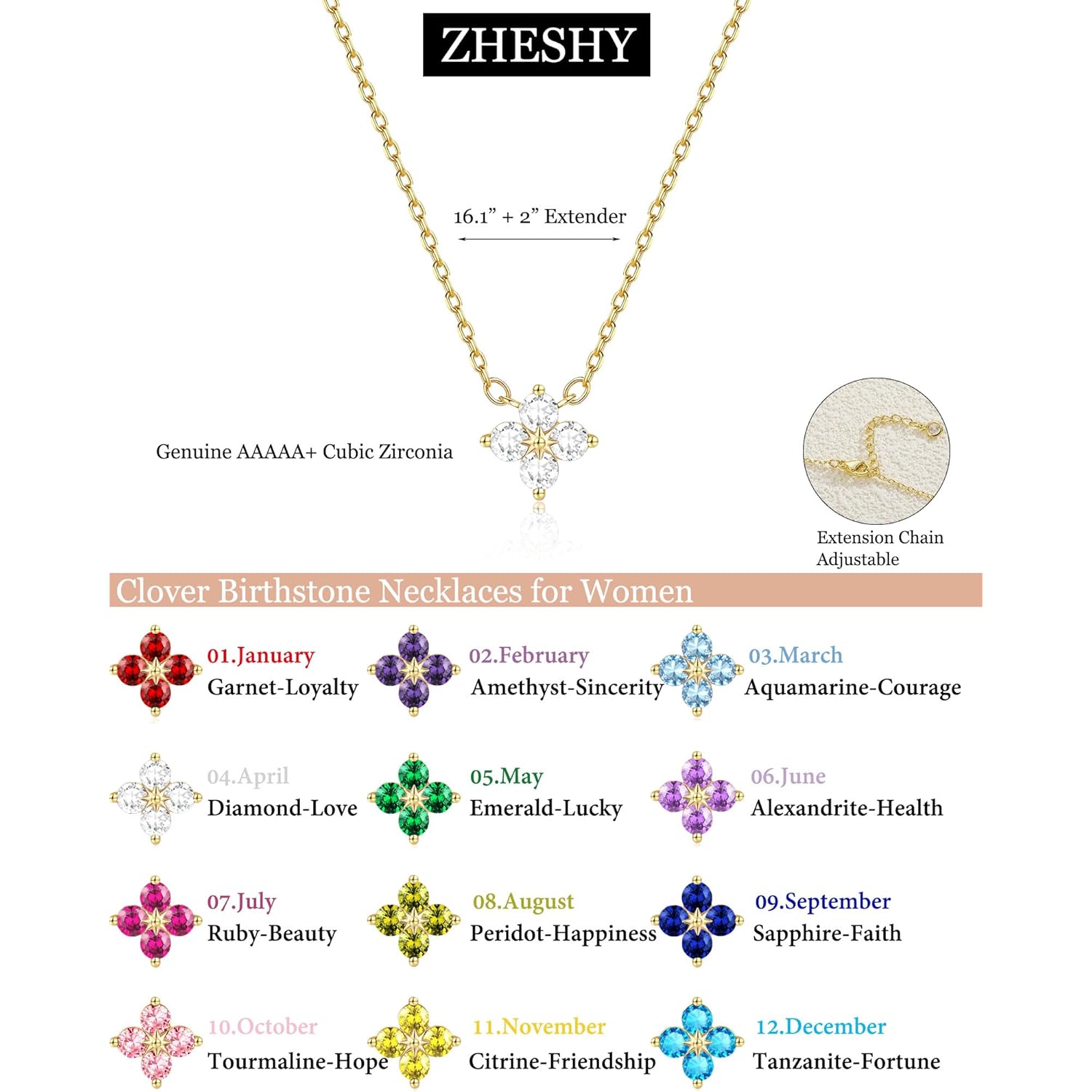 ZHESHY Birthstone Gold Necklaces for Women Dainty Non Tarnish 14K Gold Plated Diamond Necklace Cubic Zirconia Pendant Necklaces Women Gold Trendy Jewelry Bridesmaid Birthday Christmas Mothers Day Gifts