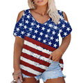 Plus Size American Flag Shirt Women 4th of July Tee Patriotic USA 250th Birthday Tunic Ruffle Sleeve Tops