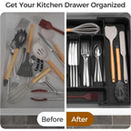 ukeetap Extra Large Expandable Silverware Organizer, BPA-Free Food-Safe Cutlery Flatware Organizer, Kitchen Utensil Drawer Organizer, Adjustable Silverware Holder for Spoons Forks Knives, Black