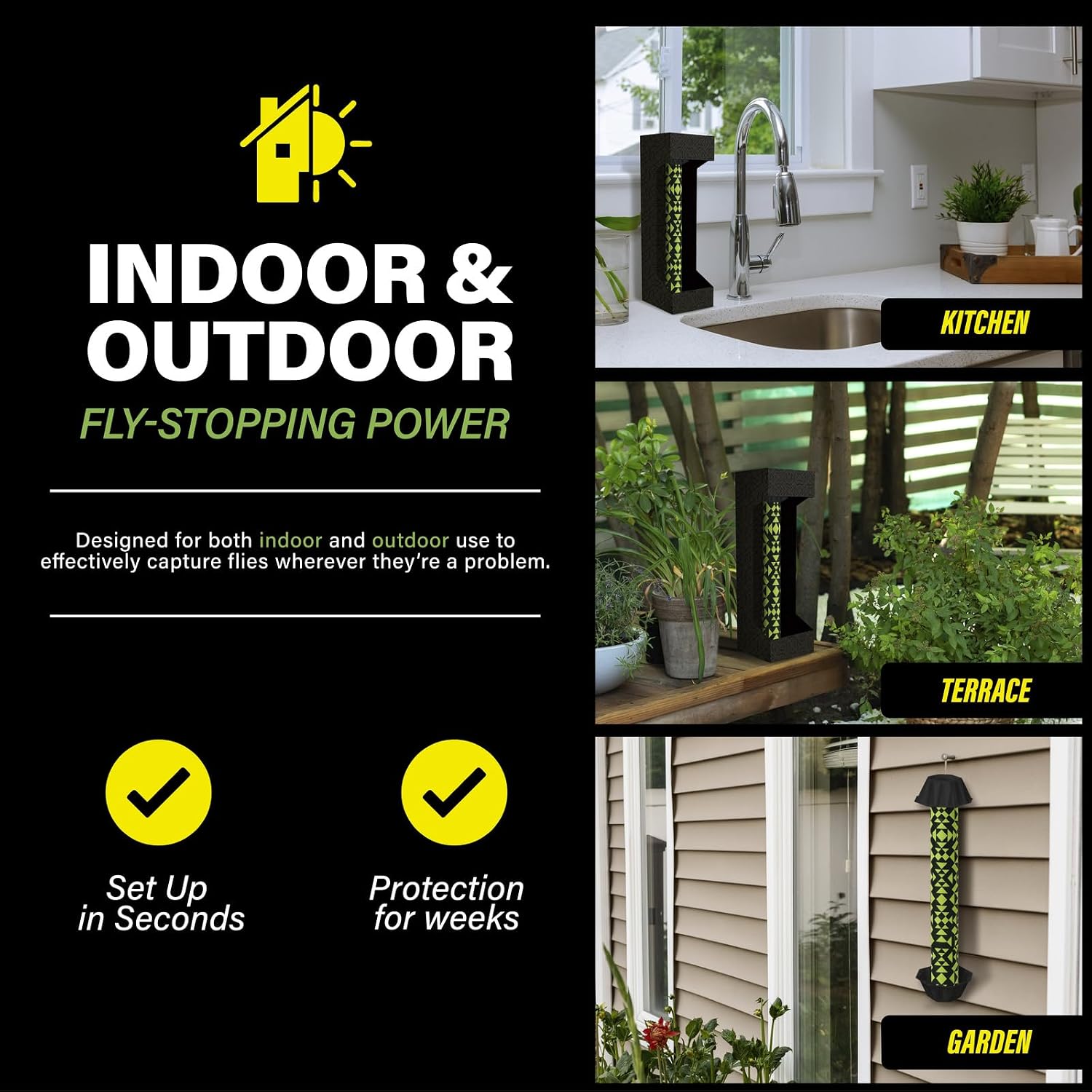 Catchmaster Fly Stick 4-Pack, Sticky Hanging Fly Traps Indoor & Outdoor | High-Contrast Design Attracts And Hides Flies; Unscented; Captures Flies, Gnats & Insects; Heavy Duty Glue; Hang Or Stand