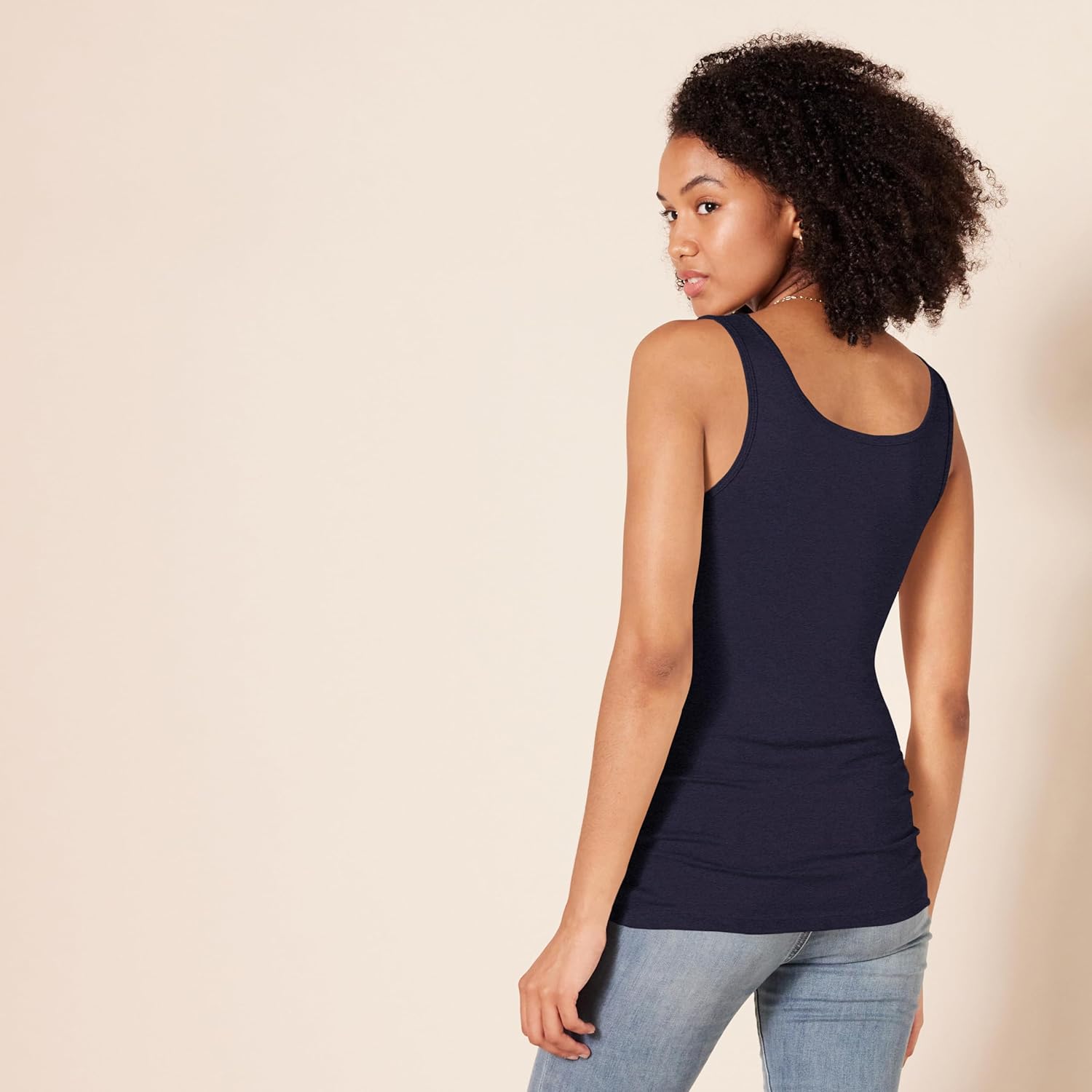 Amazon Essentials Women's Slim-Fit Scoop Neck Tank Top, Pack of 2, Navy/Yellow, Large