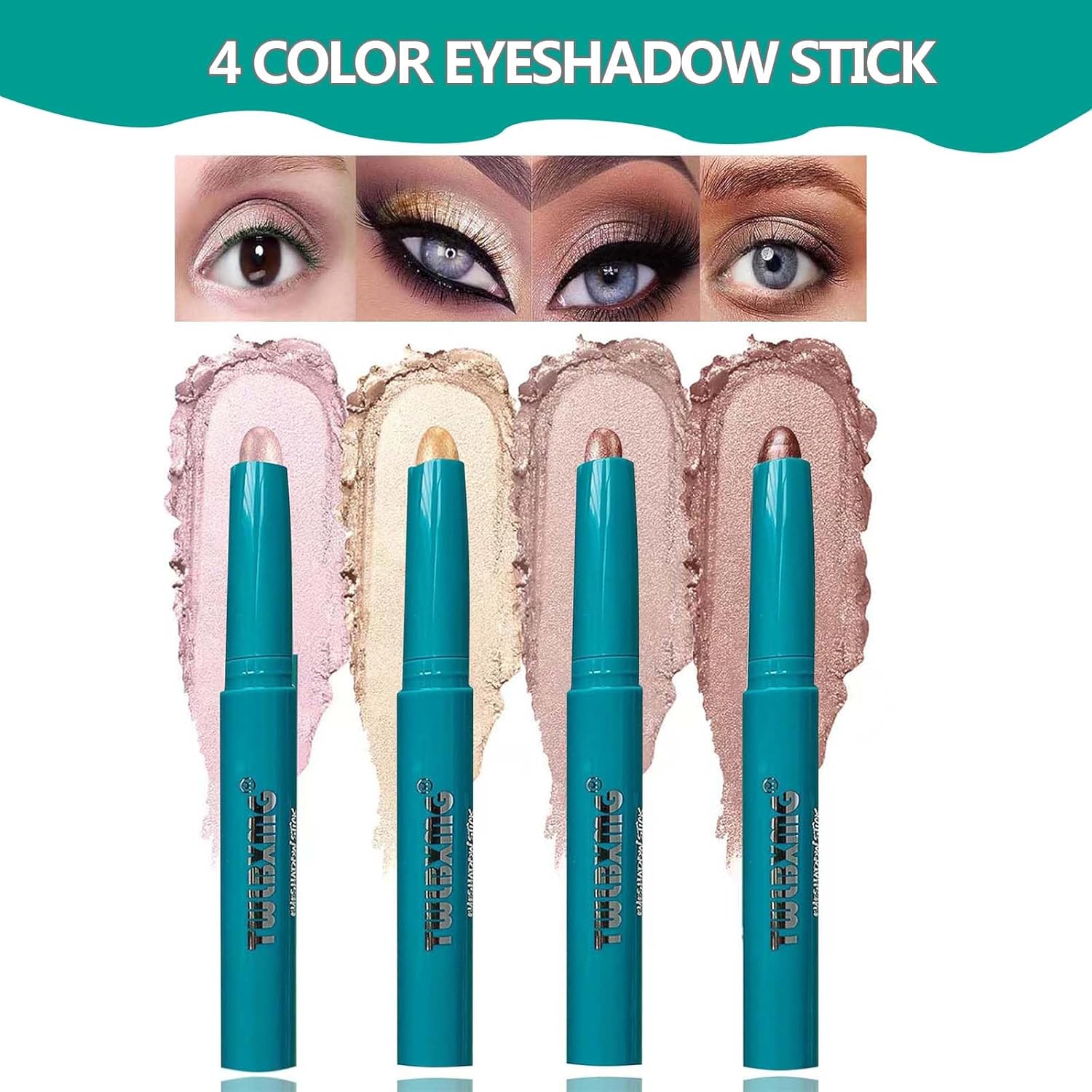 4 Color Eyeshadow Stick Set Eye Shadow Brightener Stick Cream Shimmer Glitter Smooth Eyeshadow Primer Pencil Waterproof Long Lasting Highlighter Eye Makeup Eye shadow