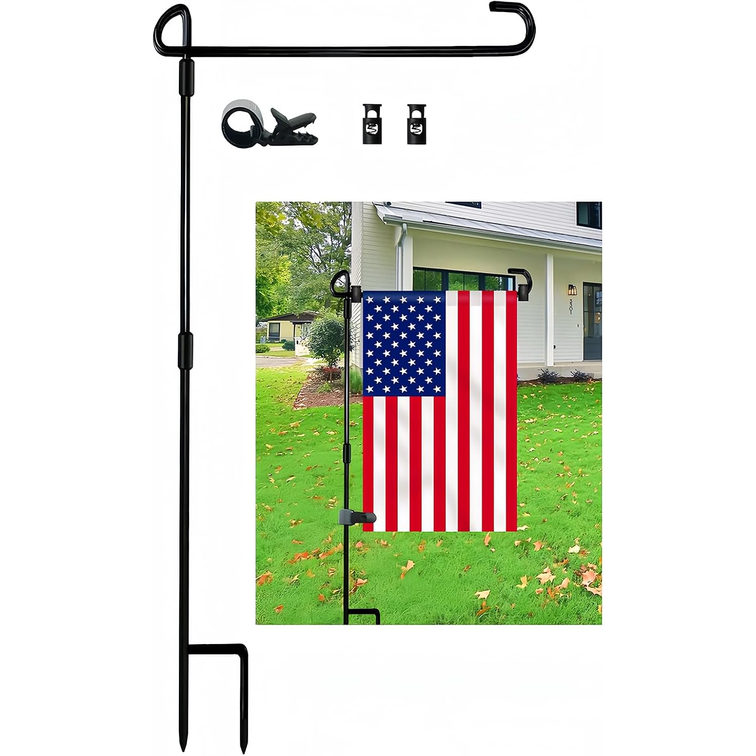 Garden Flag Pole Stand Holder, Garden Flags For Outside With Flag Stopper And Clip Waterproof Powder-Coated Paint For Flag Pole Holder For Outside House,Yard Flags For Outside