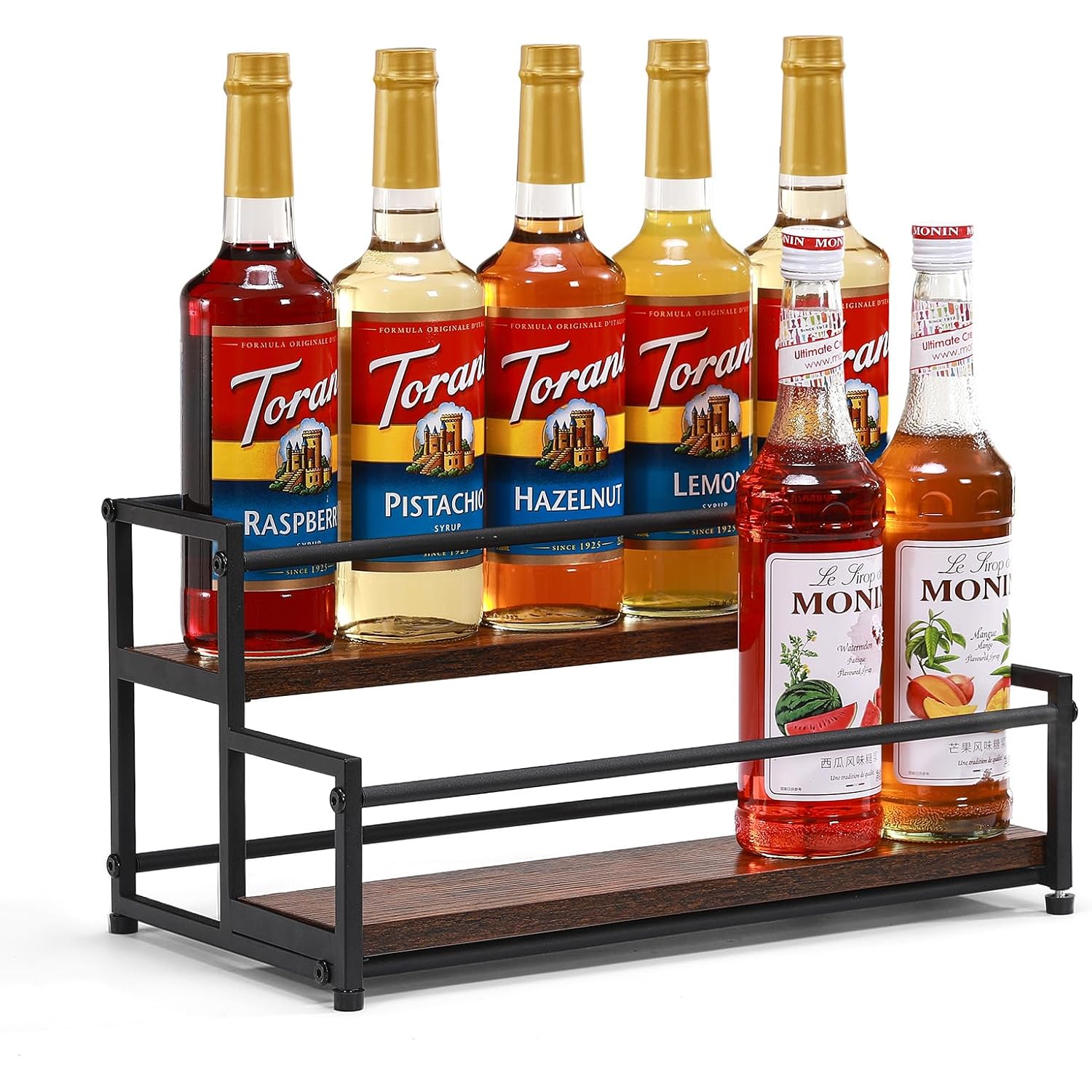 Coffee Syrup Rack Organizer, 2 Tier 10 Bottles Holder Stand For Bar | Coffee Syrup Liquor Bottle Display Shelf Bar Shelf Stand Countertop Rack For Syrup, Wine, Spice