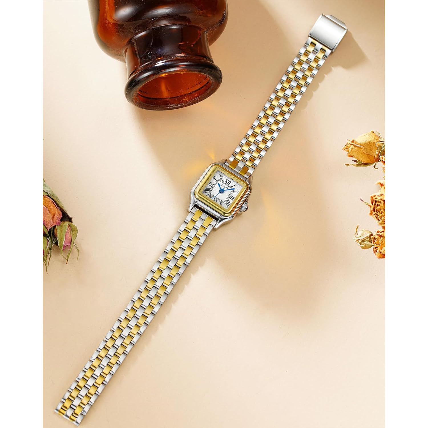 CIVO Gold Watches for Women Vintage: Small Wrist Bracelet Watch with Roman Dial - Dainty Luxury Square Ladies Watch - Gifts for Mom Wife at Birthday Anniversary