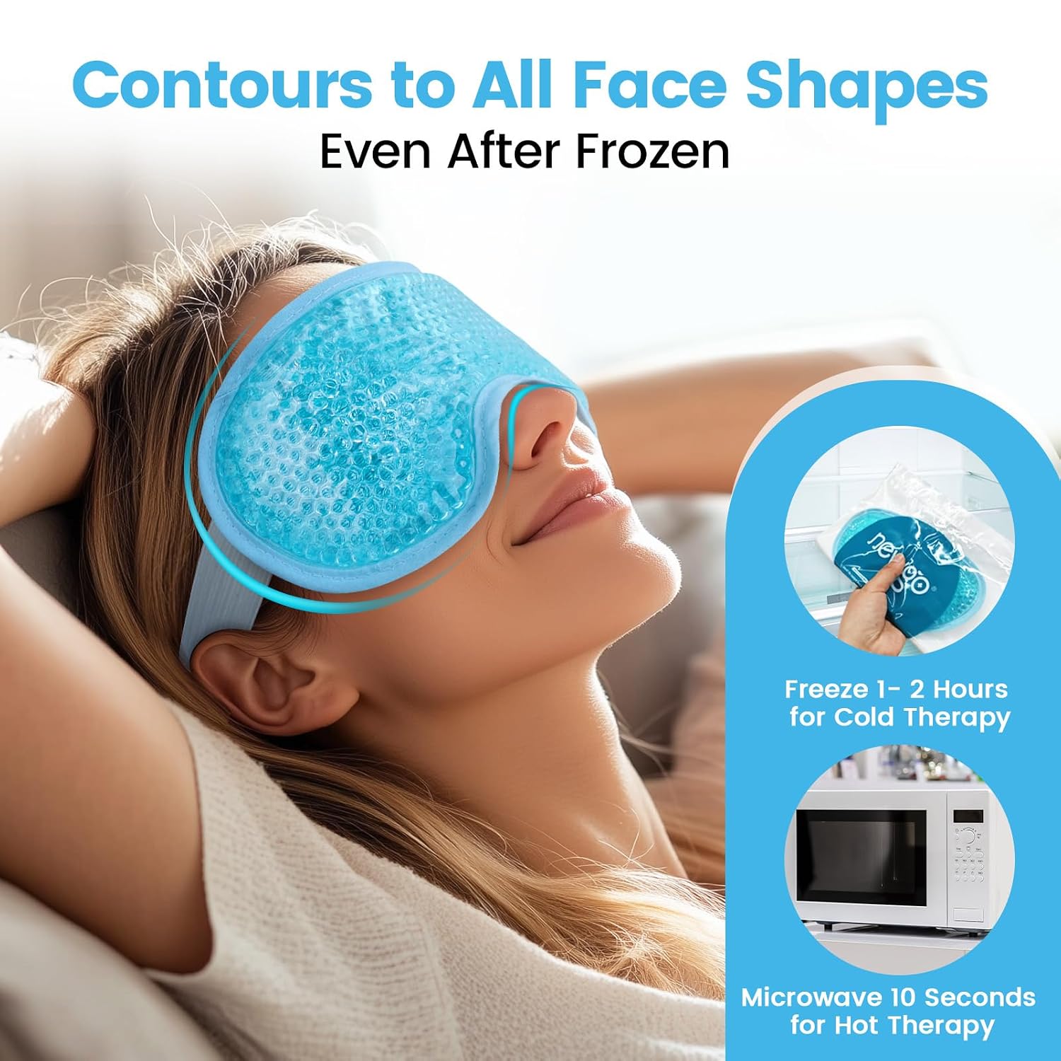 Newgo Cooling Eye Mask For Puffy Eyes, Cold Eye Mask Eye Ice Pack For After Eyes Surgery, Tension Stress Relief, Itchy Eyes, Headaches, Dark Circles - Blue