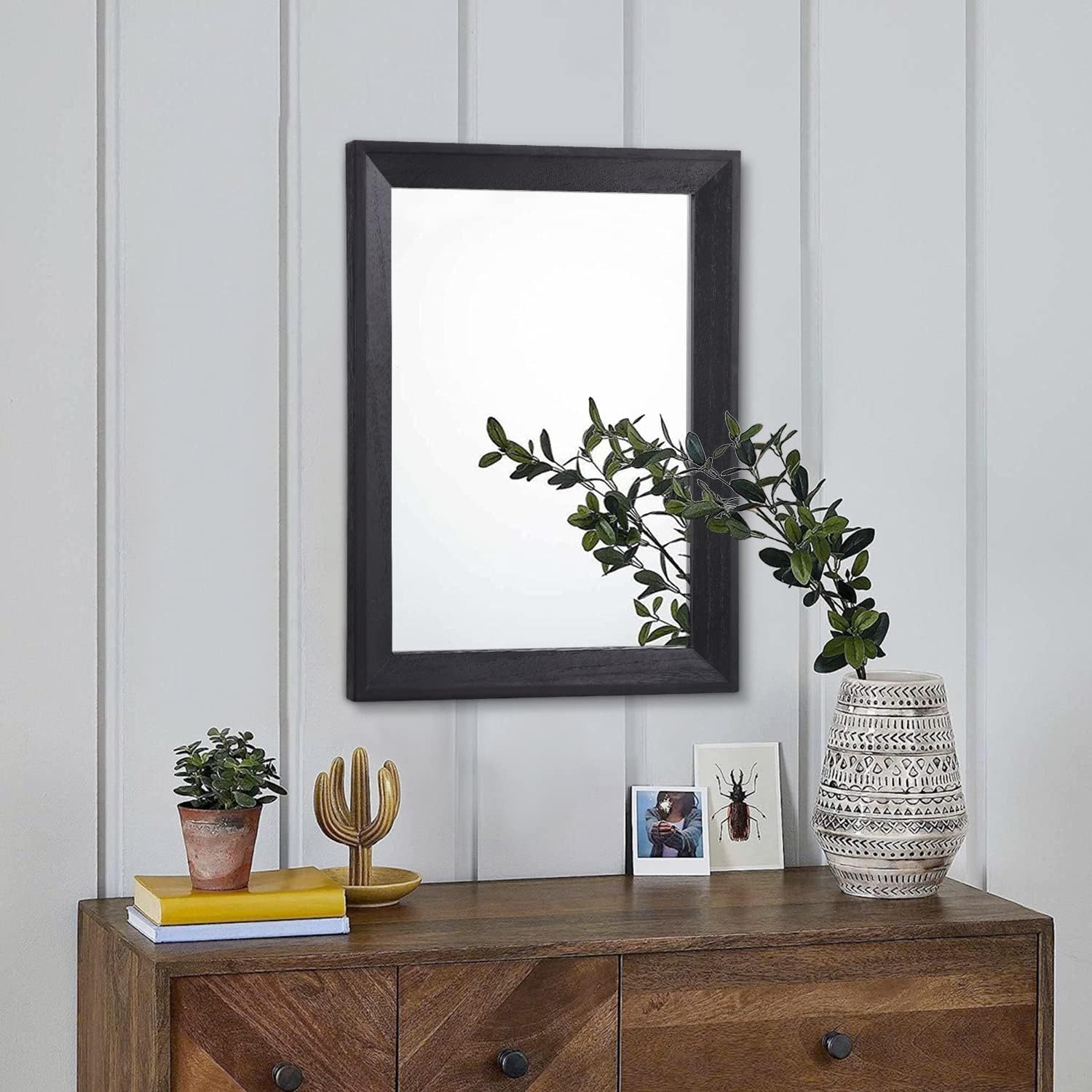 Aazzkang Wall Mirror Black Wood Framed Rectangle Hanging Mirrors | Decorative For Bedroom Bathroom Living Room Farmhouse Entryway Small