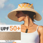 PFFY Sun Visors Hats for Women Wide Brim Straw Visor Packable Foldable Ponytail Travel Beach Hat Vacation Essentials