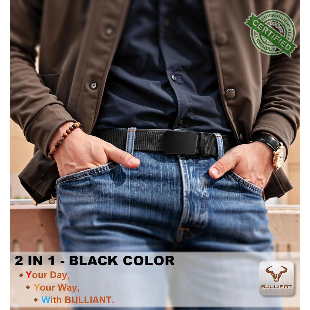 Bulliant Men Belt-Reversible Ratchet Belt Stretchable For Gift Men Work Casual Golf 1 3/8"-Cut For Fit -2 In 1Belt