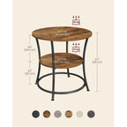 Vasagle 21.7-Inch Round Side Table, 2-Tier End Table | Nightstand With Steel Frame, Spacious Top, For Small Spaces, Living Room, Bedroom, Rustic Brown And Ink Black Ulet56Bx