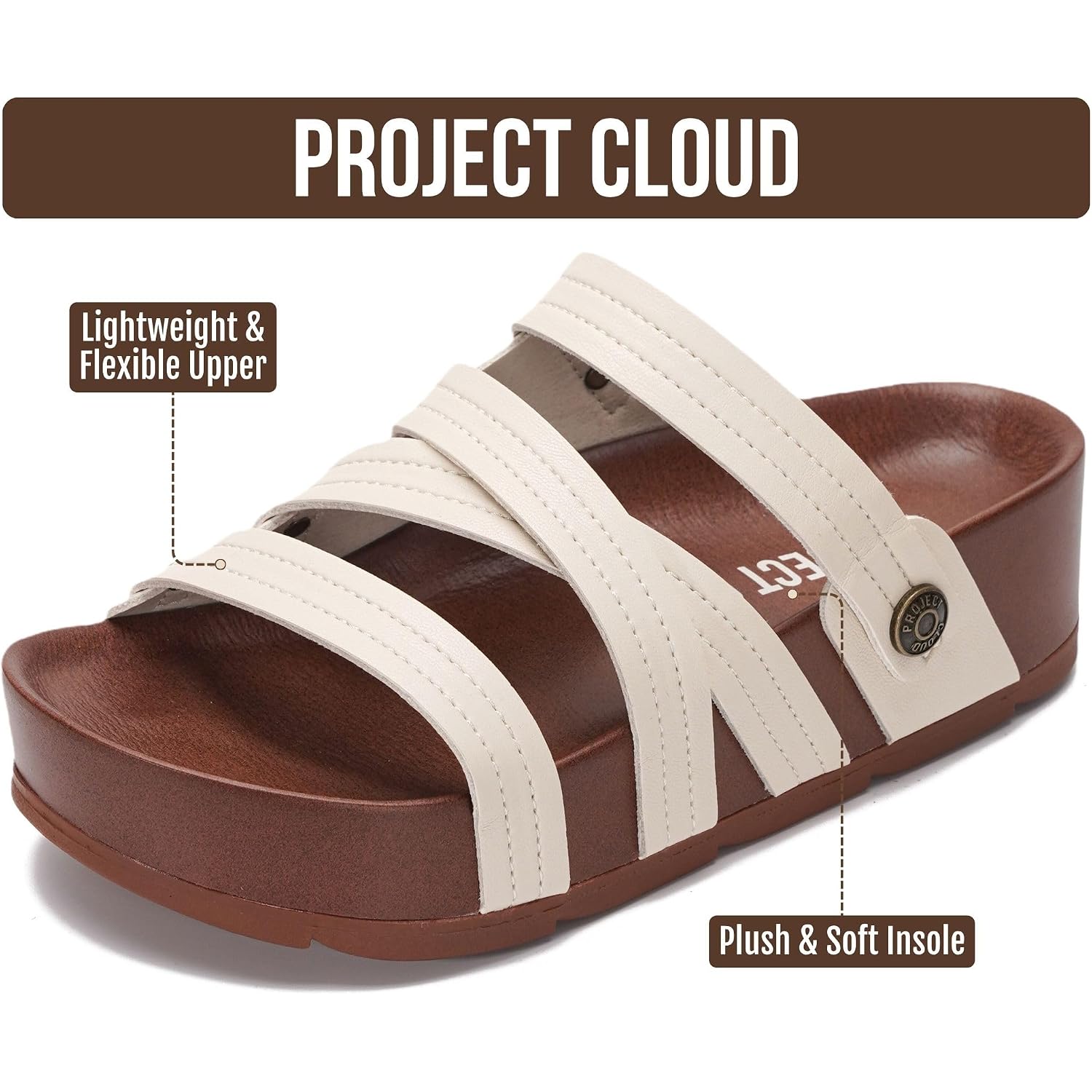 Project Cloud 100% Genuine Leather Platform Sandals Women – Strappy Wedges With Comfortable Plush Insole – Lightweight & Non Slip Wedge Sandals For Women 2026 (Pasadena)