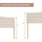 Tufted Upholstered Headboard Queen Size, Sturdy And Durable Solid Wood Bed Headboard, Fabric Headboard Adjustable Height From 37” To 51”, Modern Button Diamond Design Head Board, Beige