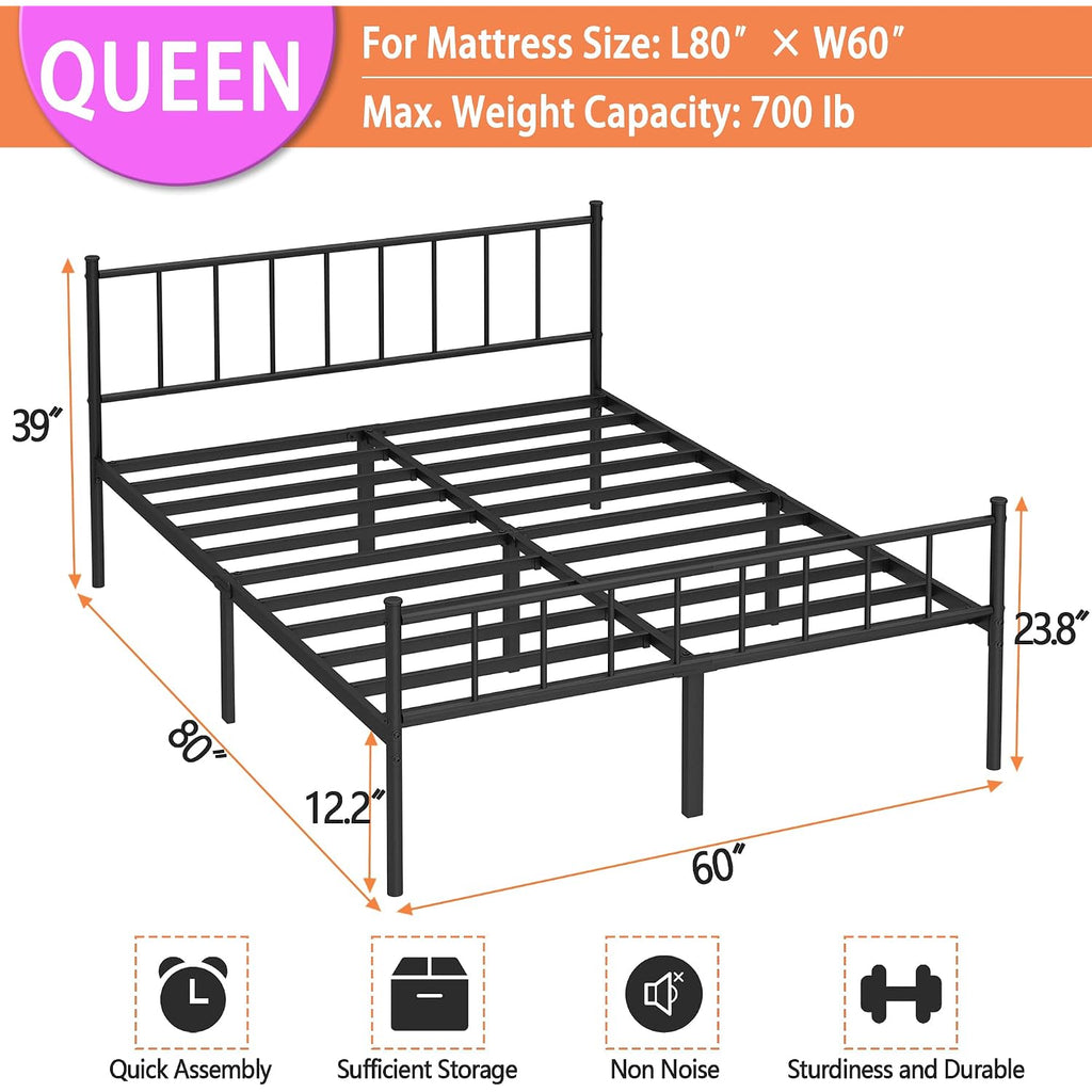 Queen Metal Bed Frame,Steel Slat Support,Noise Free,Easy Assembly