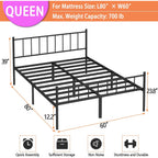 Queen Metal Bed Frame,Steel Slat Support,Noise Free,Easy Assembly