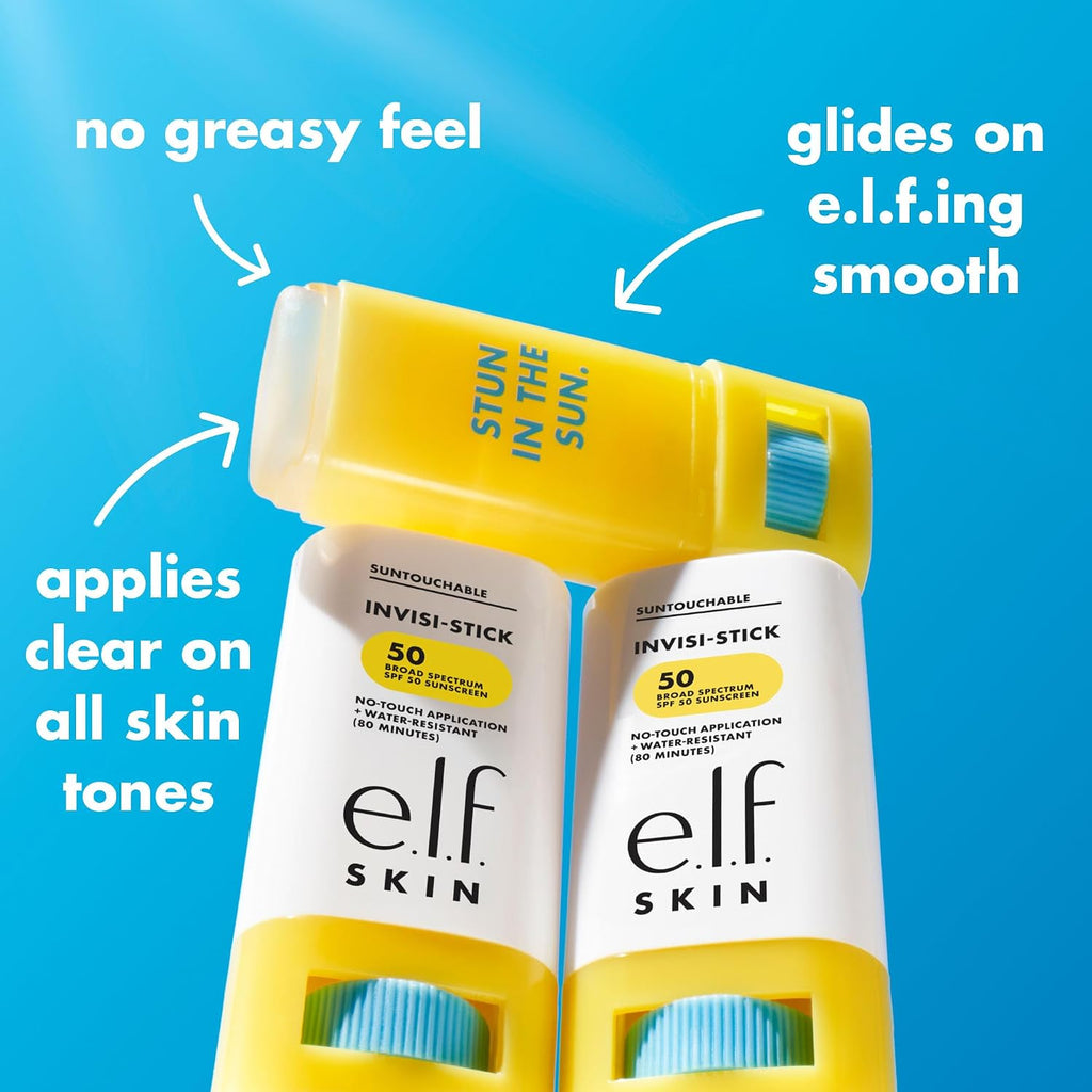 E.L.F. Skin Suntouchable Invisi-Stick Face Sunscreen Spf 50, Clear, Lightweight With Sunflower Seed Oil, Vegan & Cruelty-Free