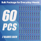 Twin Blade Disposable Razors for Men & Women – Bulk 60 Pack Stainless Steel Shavers with Lubricating Strip, Safety Cap & Non-Slip Handle for Sensitive Skin, Travel, Hotel, Charity – Blue